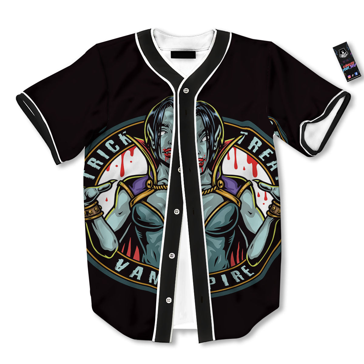 Evil Vampire Halloween Print Baseball Jersey-grizzshop