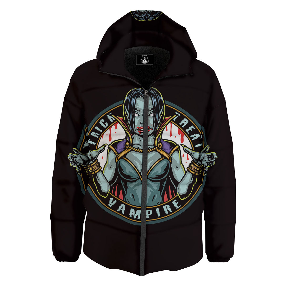 Evil Vampire Halloween Print Down Jacket-grizzshop