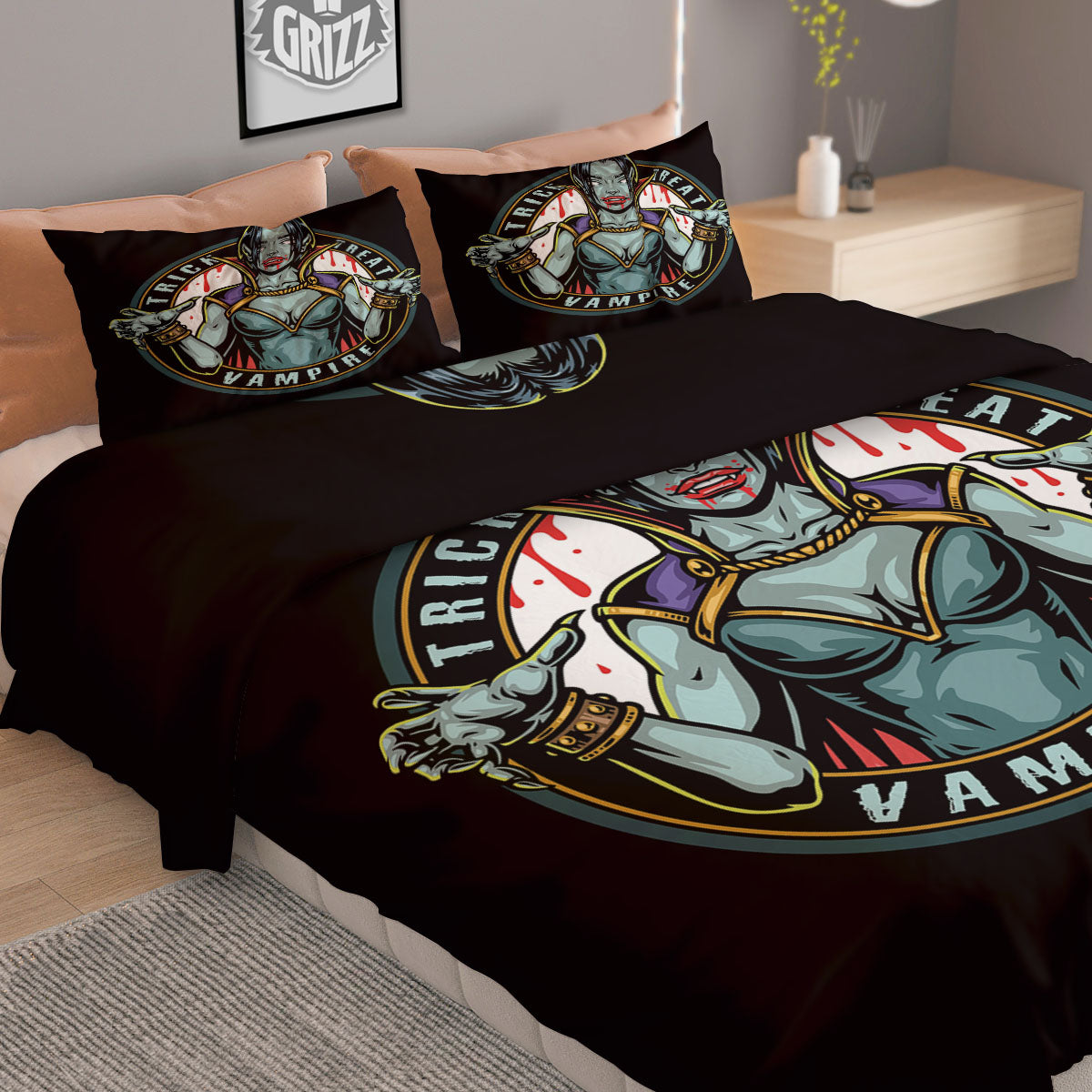 Evil Vampire Halloween Print Duvet Cover Bedding Set