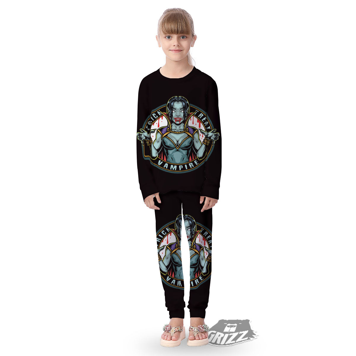 Evil Vampire Halloween Print Kid's Pajamas-grizzshop