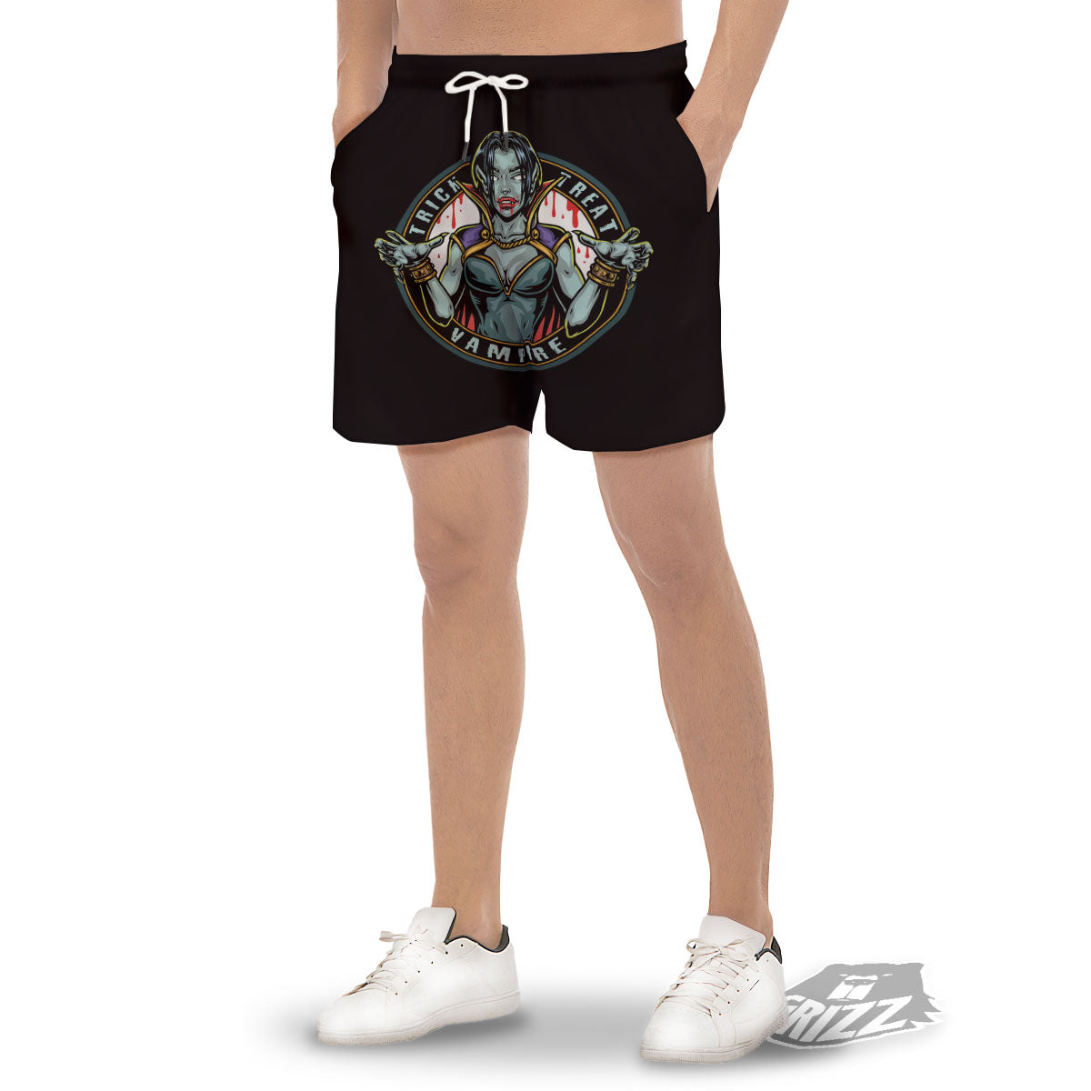 Evil Vampire Halloween Print Men's Gym Shorts-grizzshop