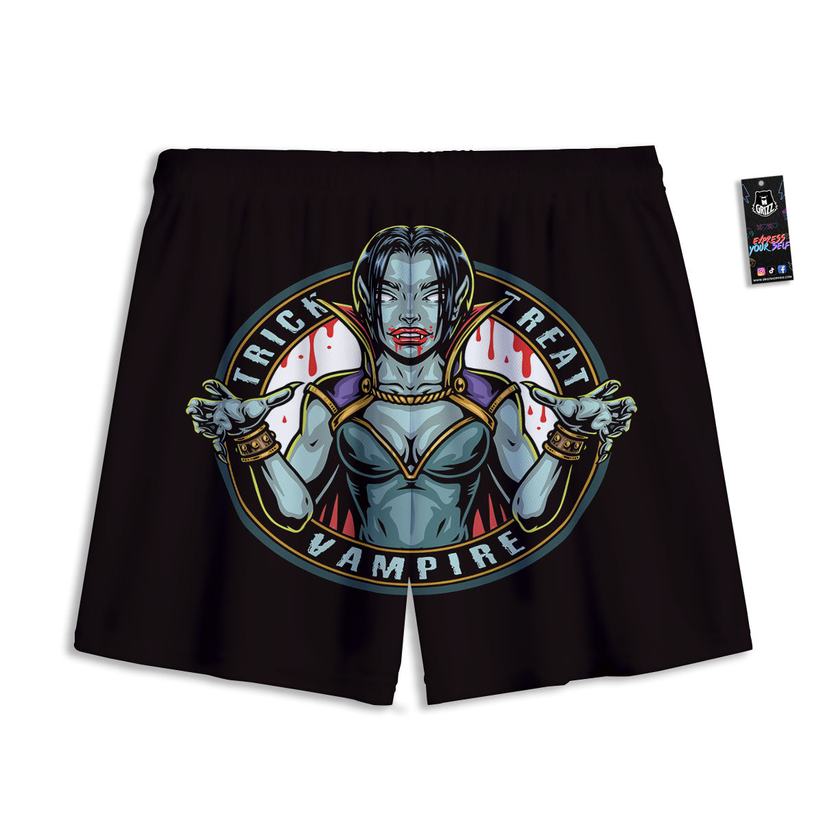 Evil Vampire Halloween Print Mesh Shorts