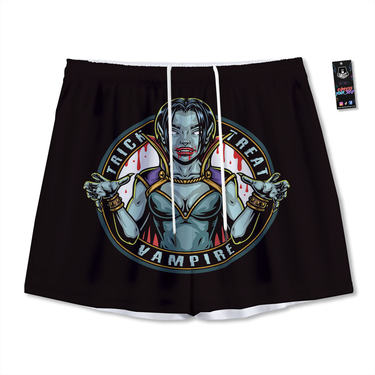 Evil Vampire Halloween Print Mesh Shorts