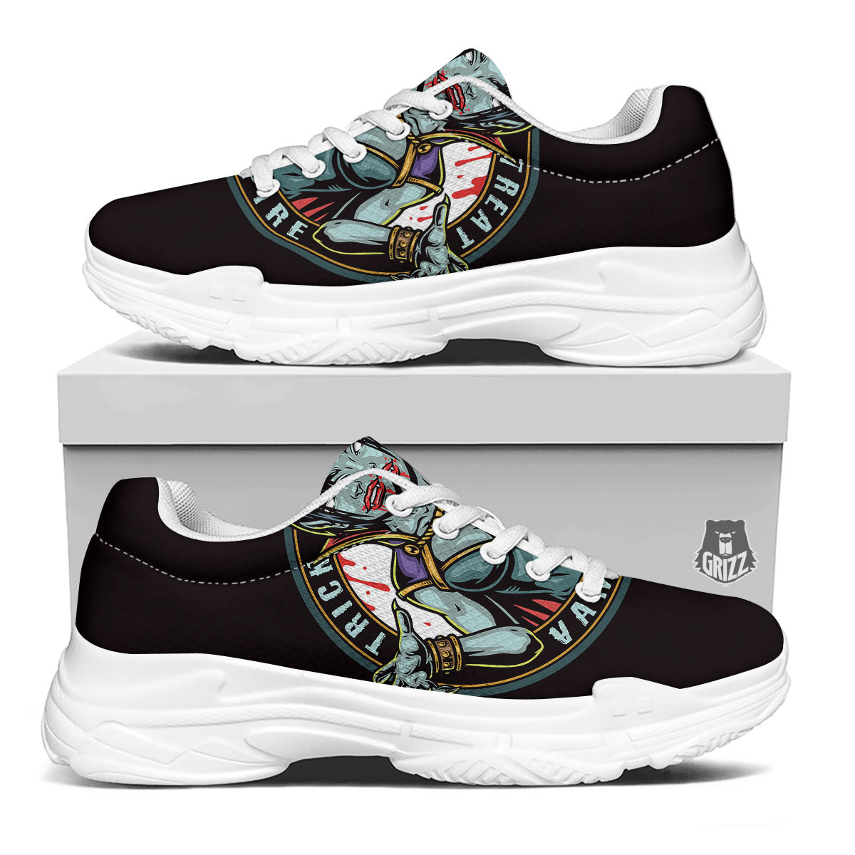 Evil Vampire Halloween Print White Chunky Shoes-grizzshop