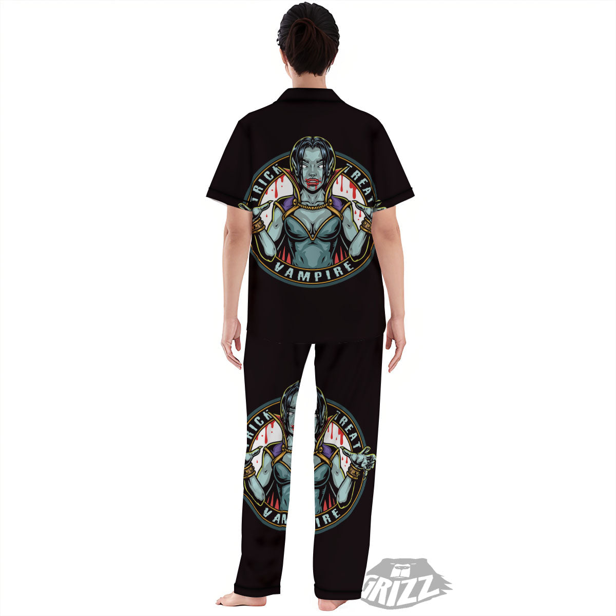 Evil Vampire Halloween Print Women's Pajamas Set-grizzshop