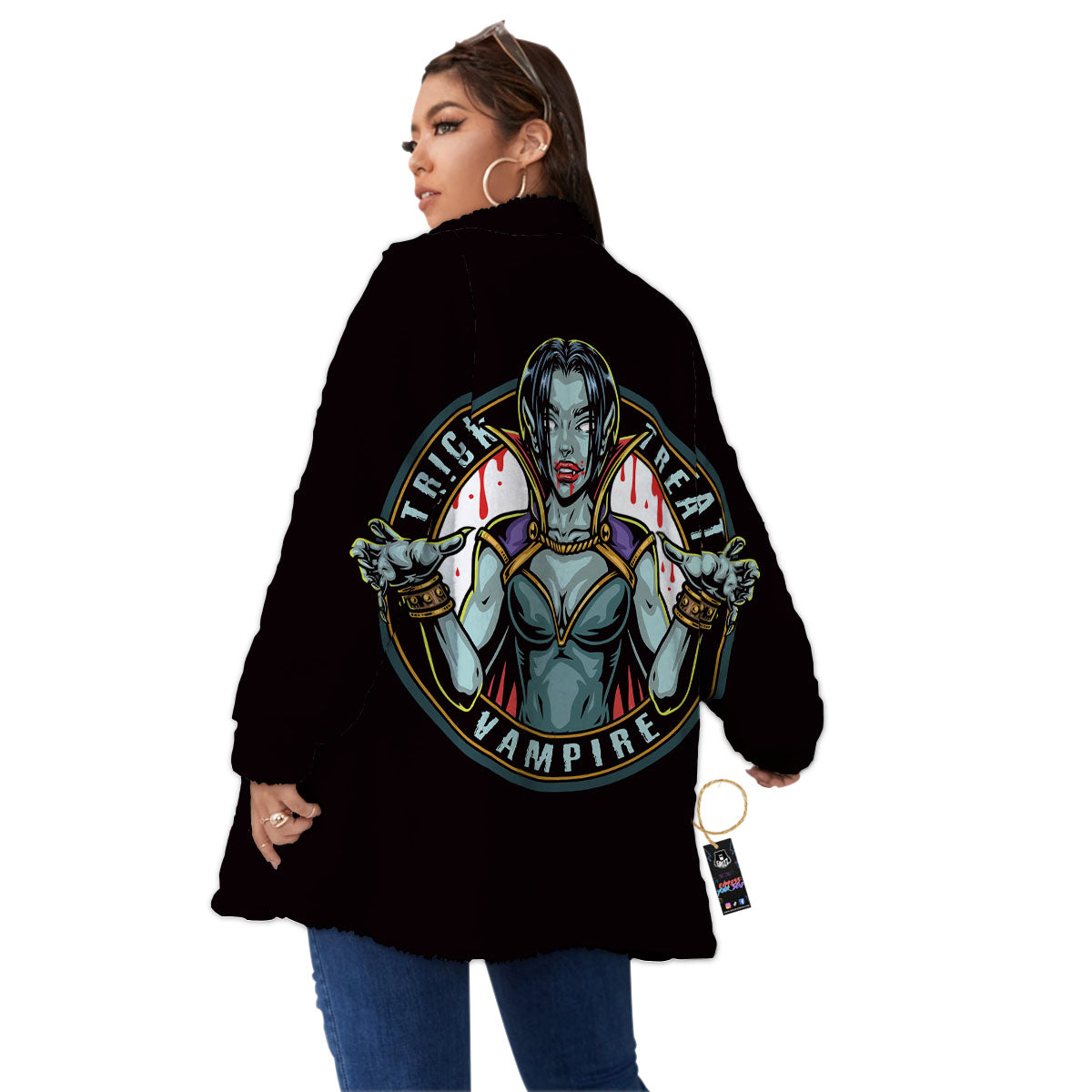 Evil Vampire Halloween Print Women's Sherpa Jacket-grizzshop