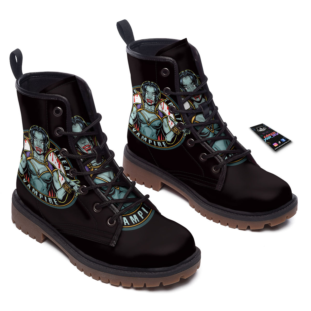 Evil Vampire Halloween Print Work Boots-grizzshop