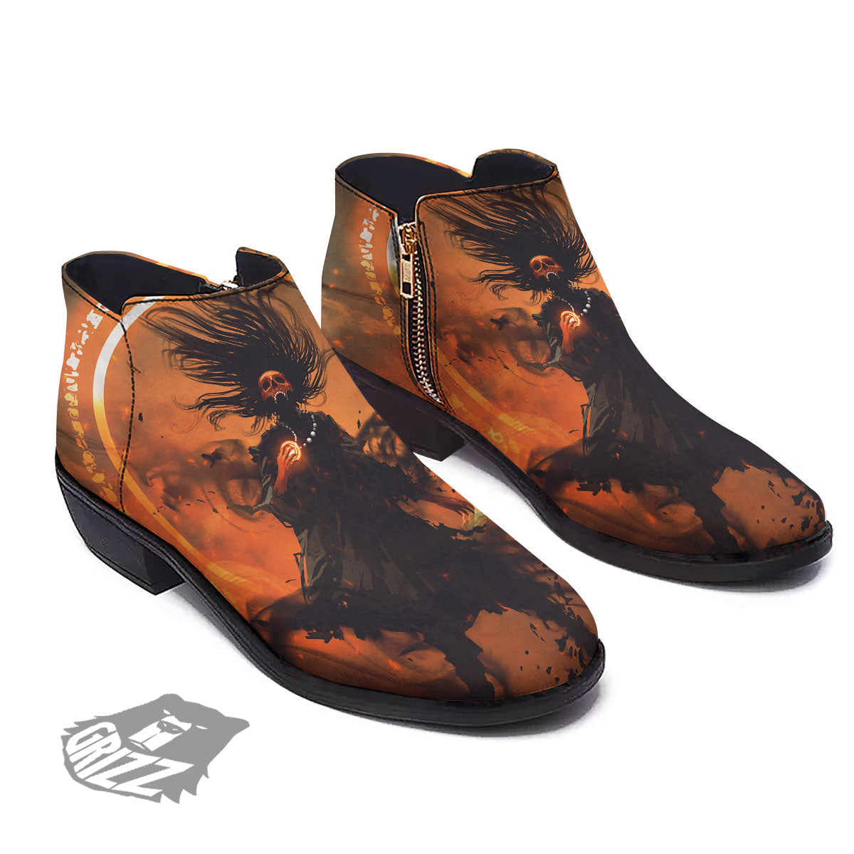 Evil Witch Print Ankle Boots-grizzshop