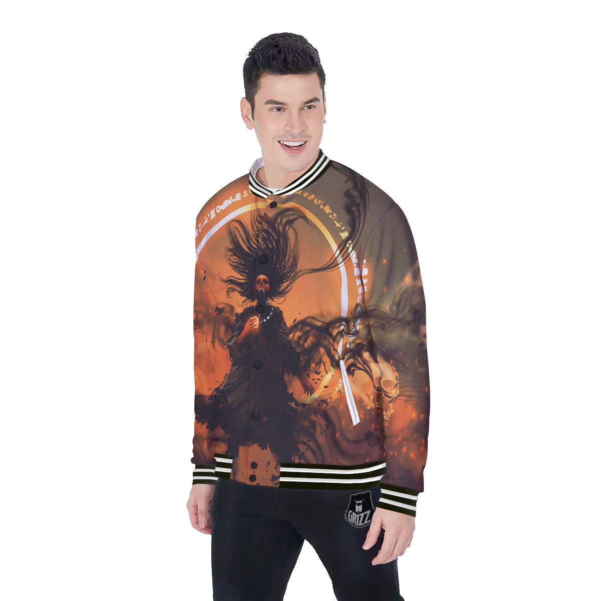 Evil Witch Print Baseball Jacket-grizzshop