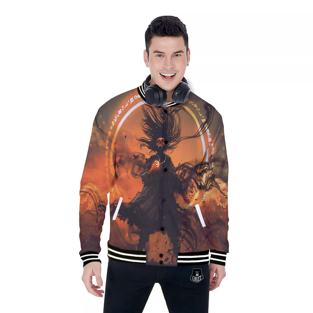 Evil Witch Print Baseball Jacket-grizzshop