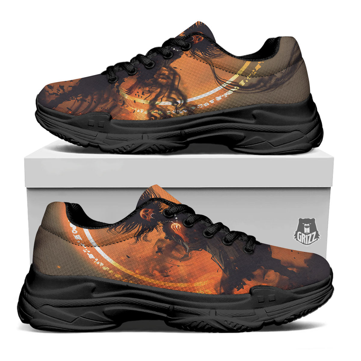 Evil Witch Print Black Chunky Shoes-grizzshop