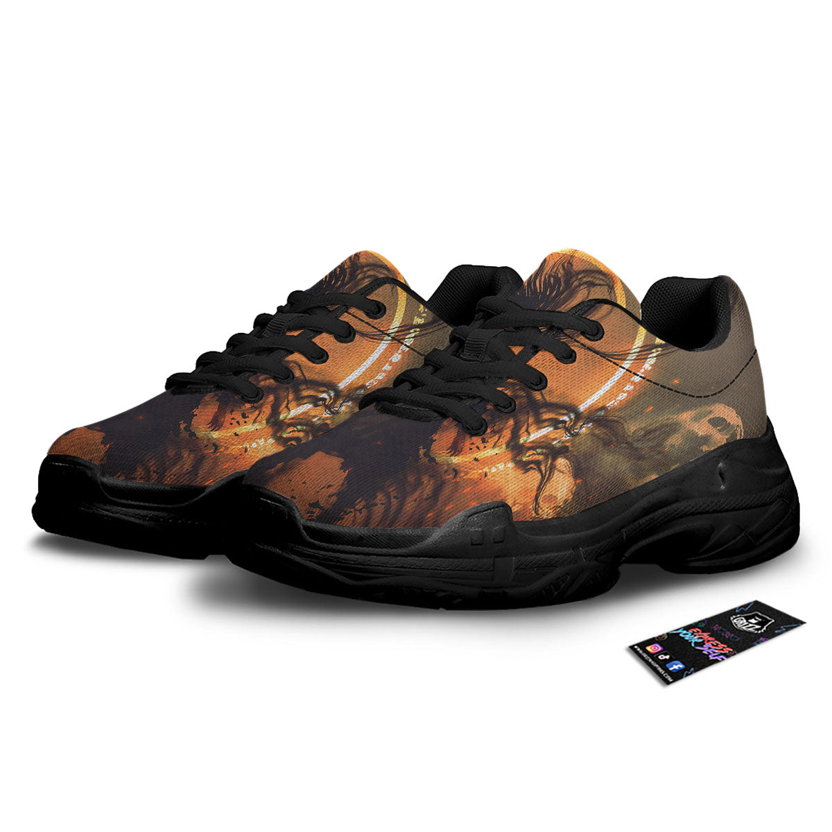 Evil Witch Print Black Chunky Shoes-grizzshop