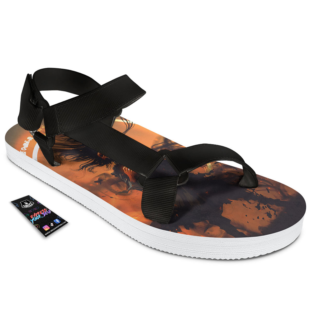 Evil Witch Print Black Open Toe Sandals-grizzshop