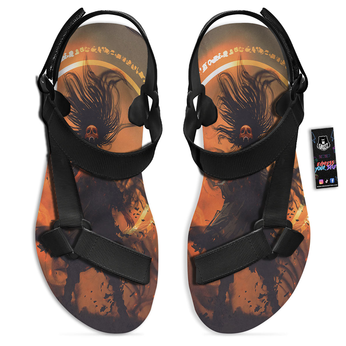 Evil Witch Print Black Open Toe Sandals-grizzshop