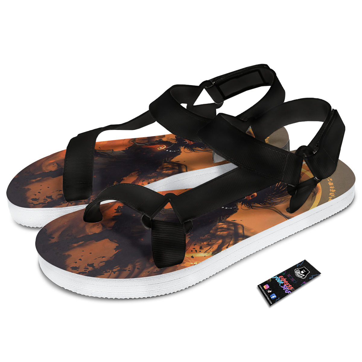 Evil Witch Print Black Open Toe Sandals-grizzshop