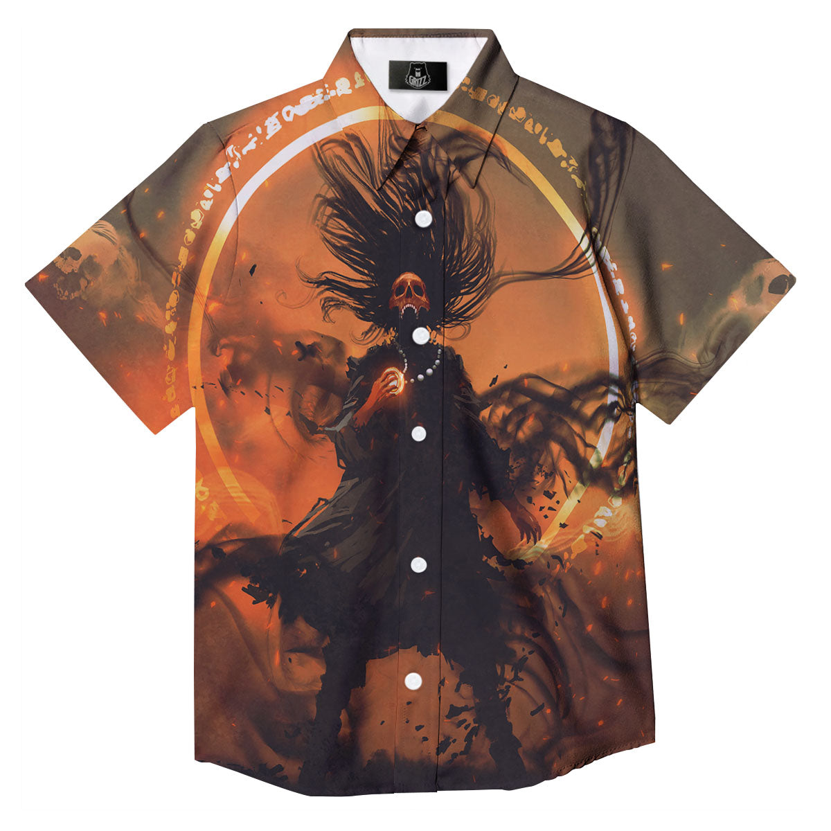 Evil Witch Print Button Up Shirt-grizzshop