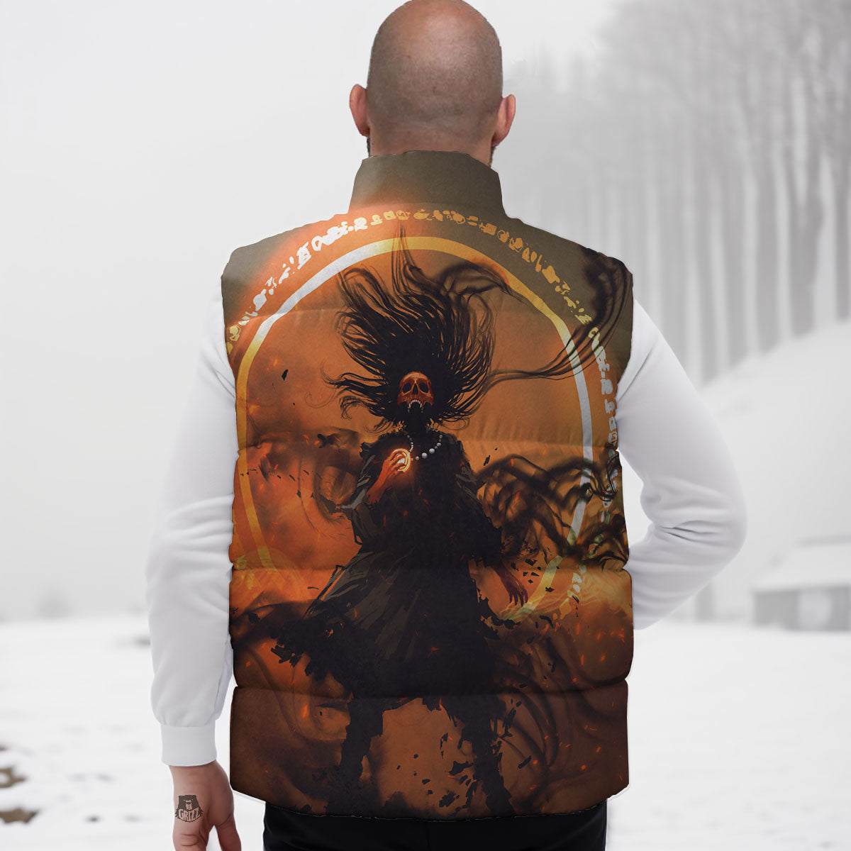 Evil Witch Print Down Vest-grizzshop