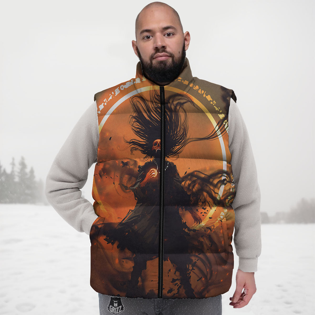 Evil Witch Print Down Vest-grizzshop