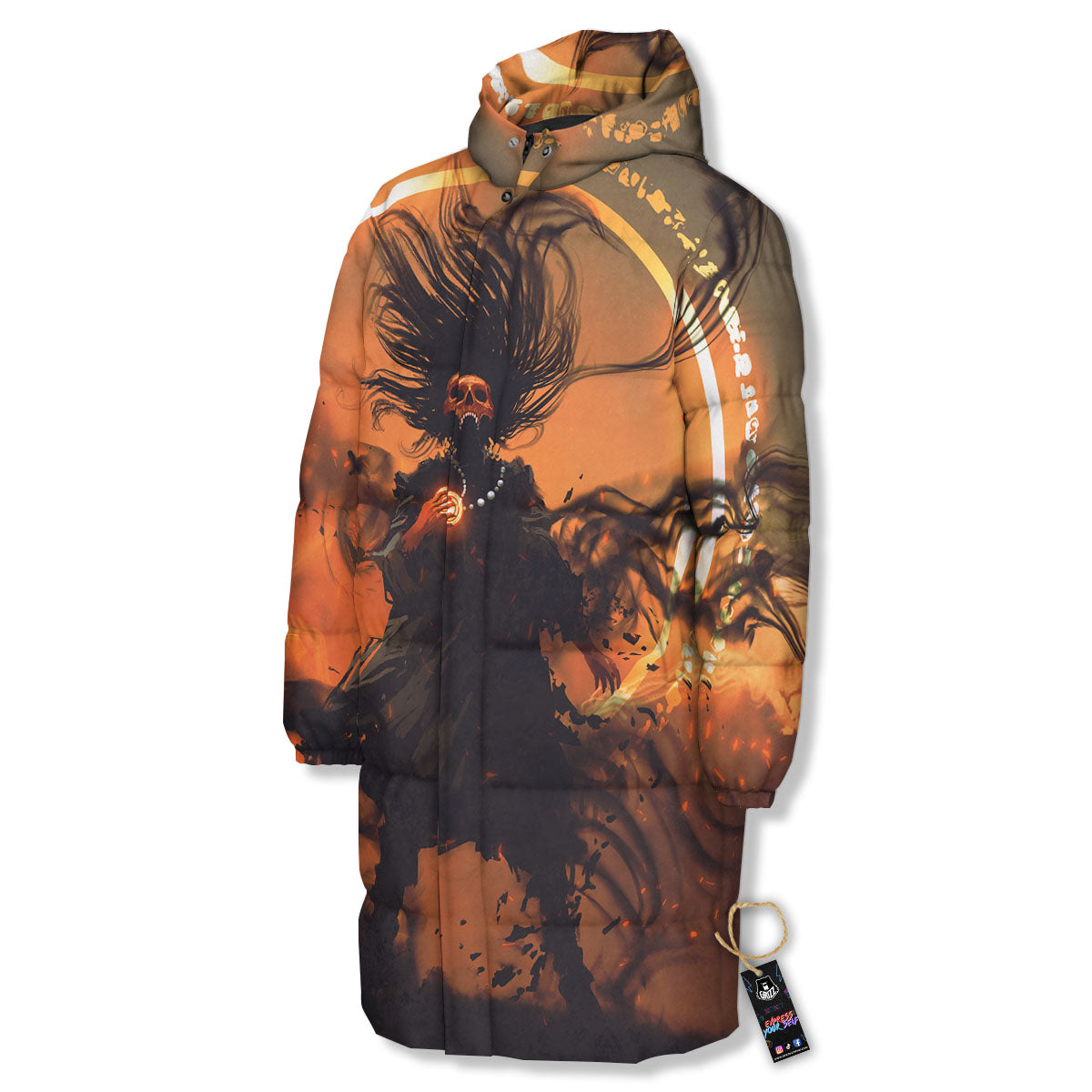 Evil Witch Print Long Down Jacket-grizzshop