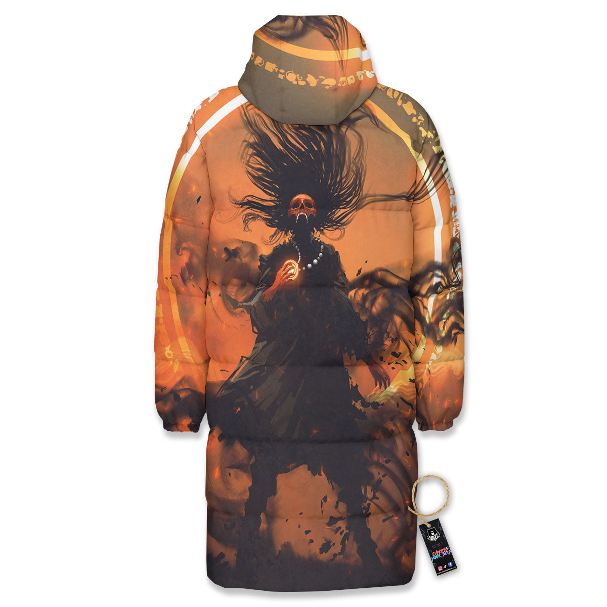 Evil Witch Print Long Down Jacket-grizzshop