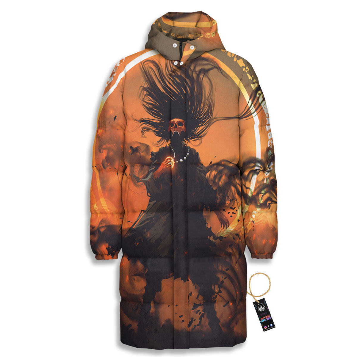 Evil Witch Print Long Down Jacket-grizzshop