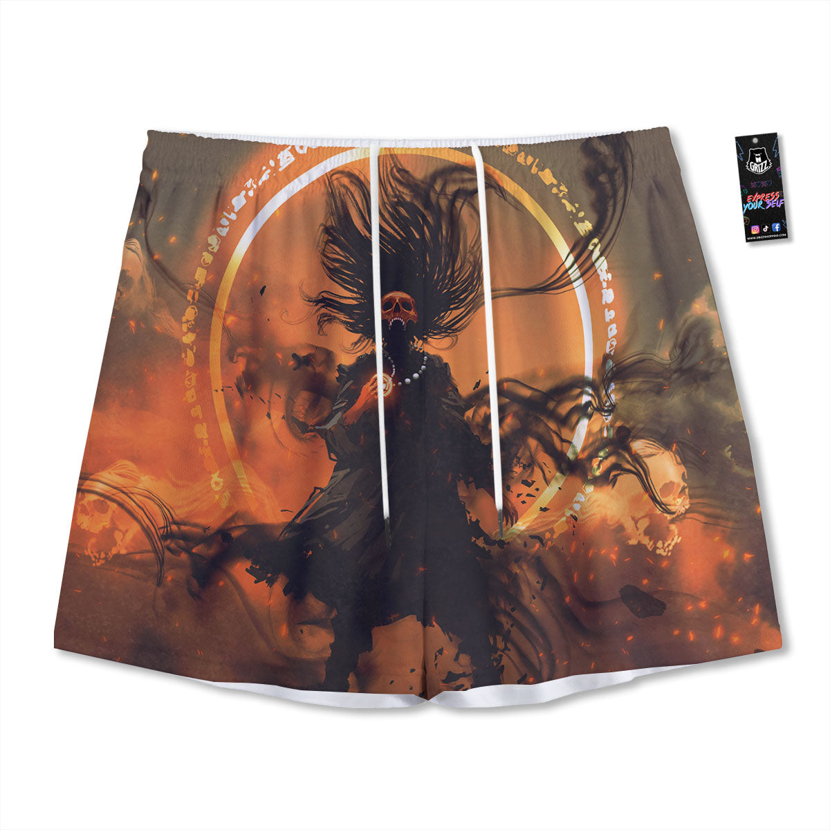 Evil Witch Print Mesh Shorts-grizzshop