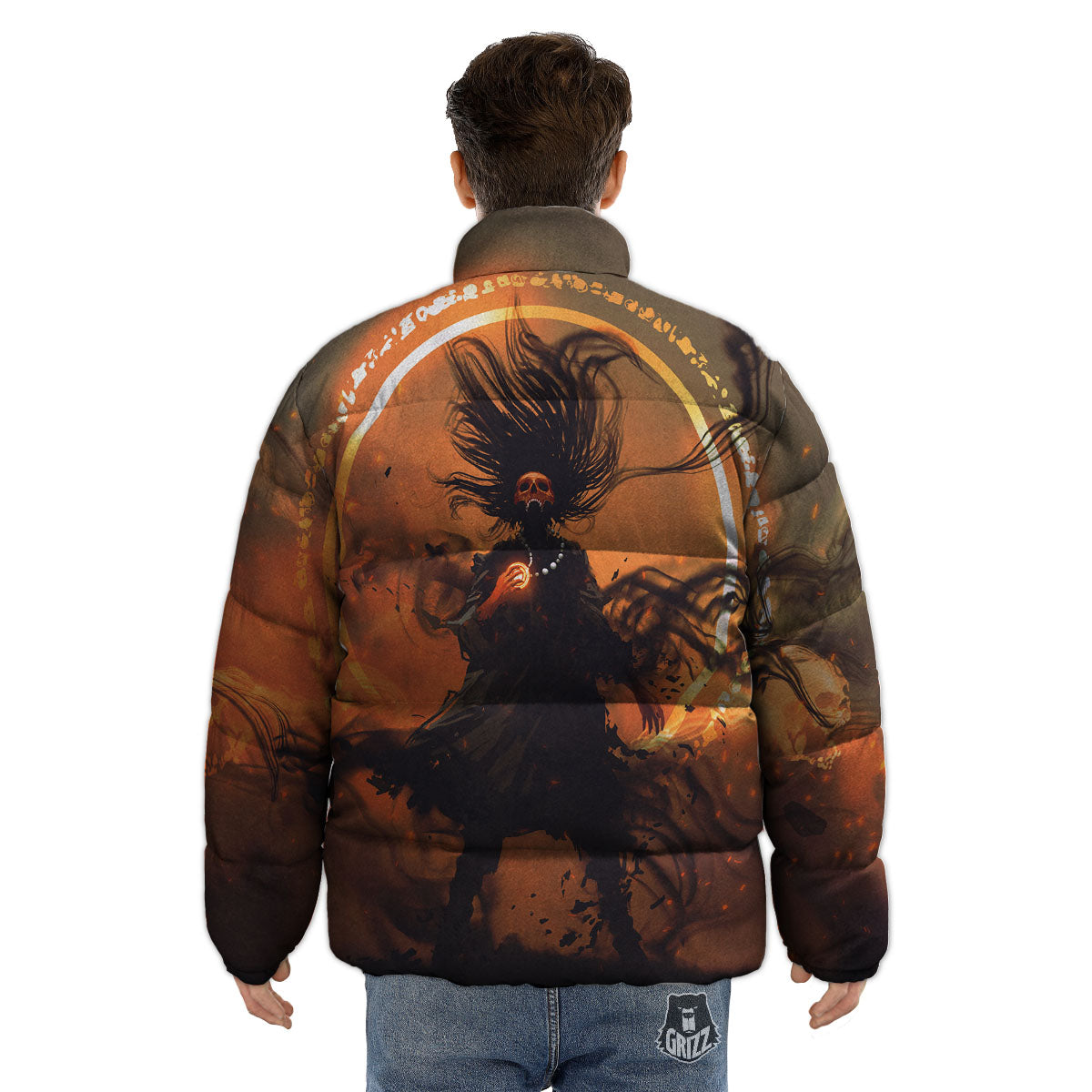Evil Witch Print Puffer Jacket-grizzshop