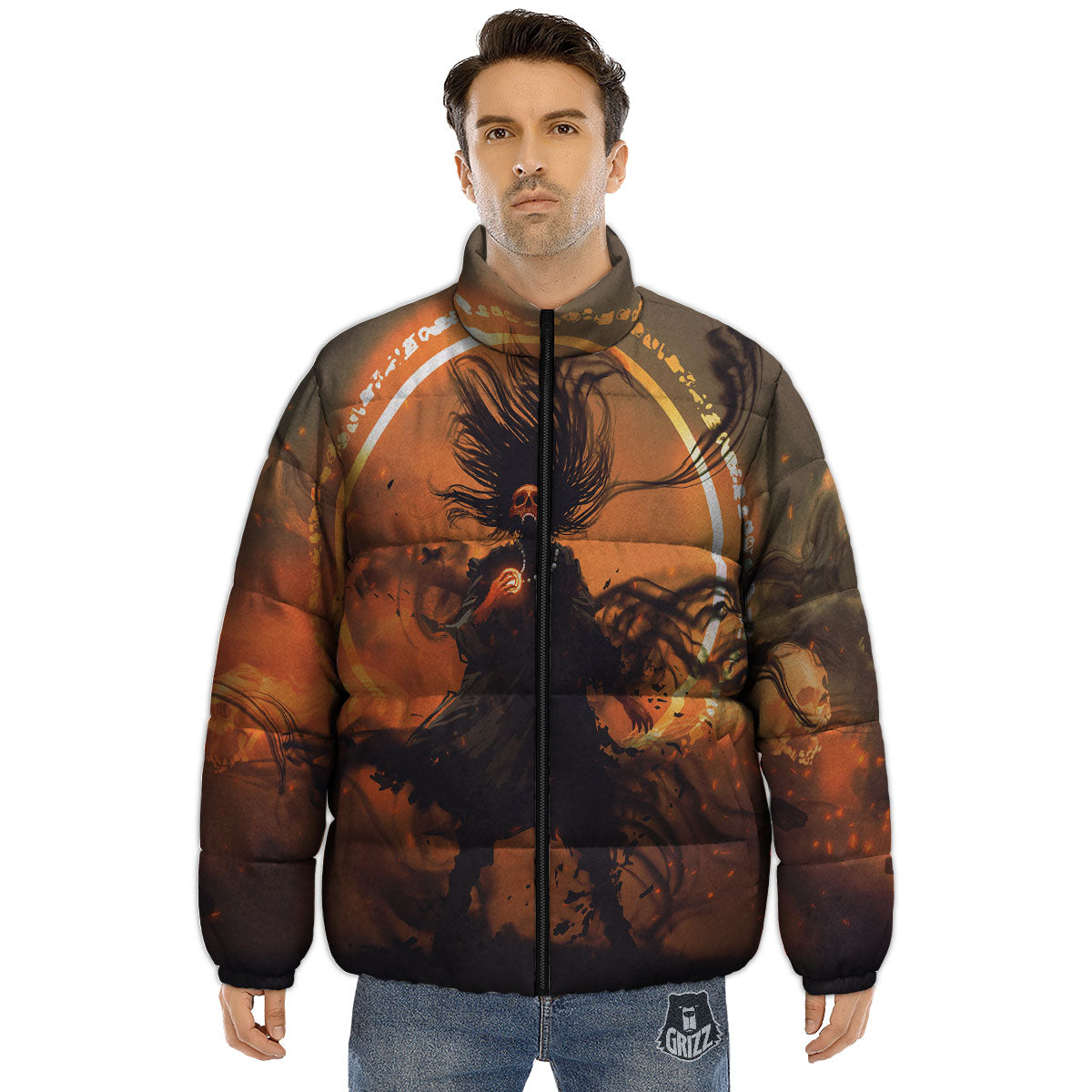 Evil Witch Print Puffer Jacket-grizzshop