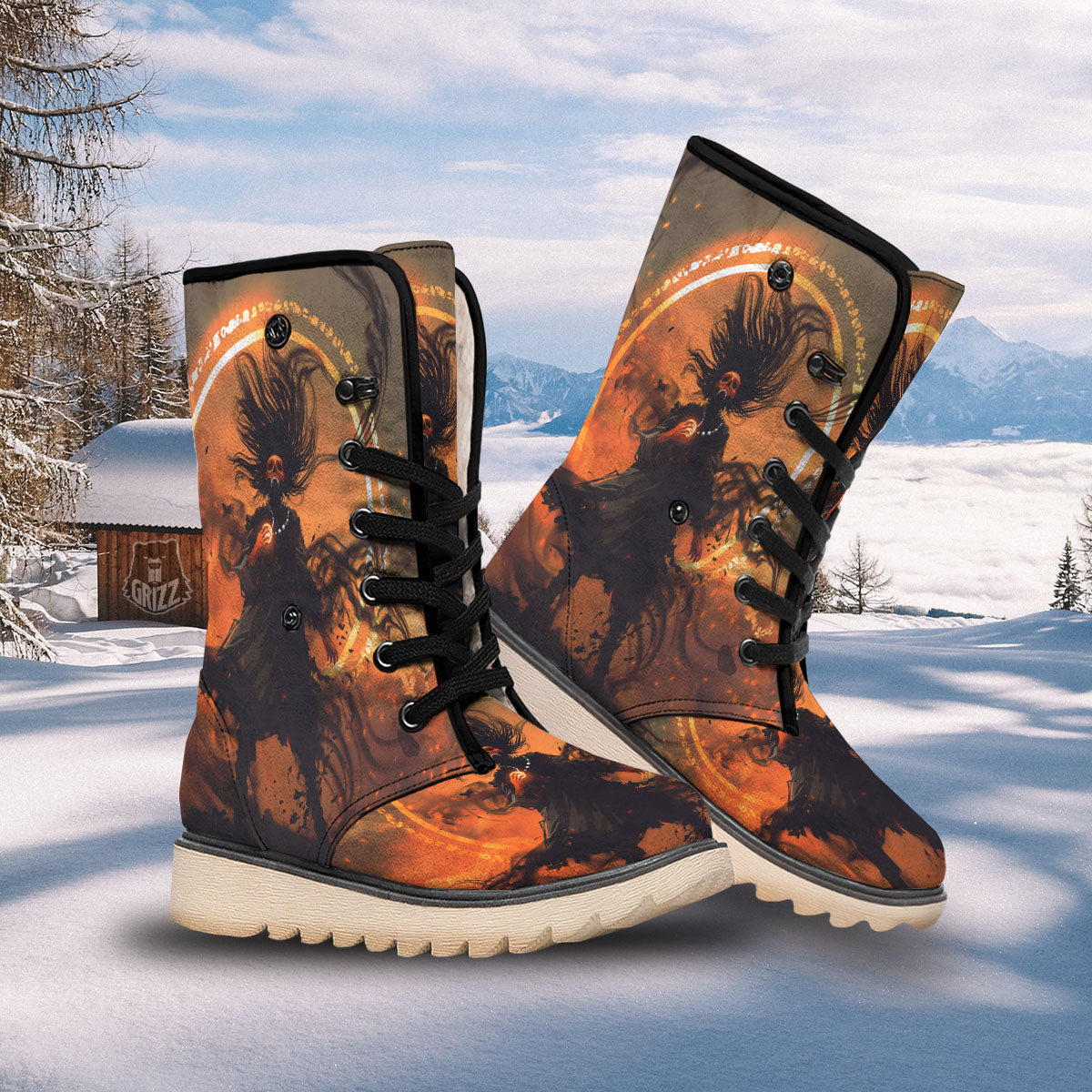 Evil Witch Print Snow Boots-grizzshop