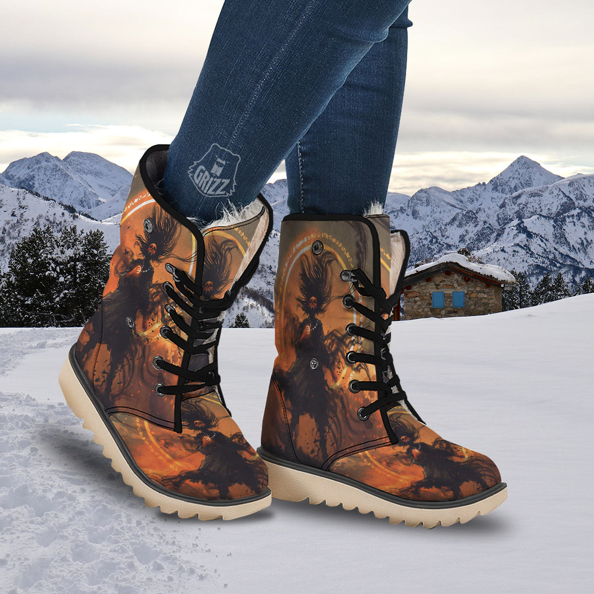 Evil Witch Print Snow Boots-grizzshop