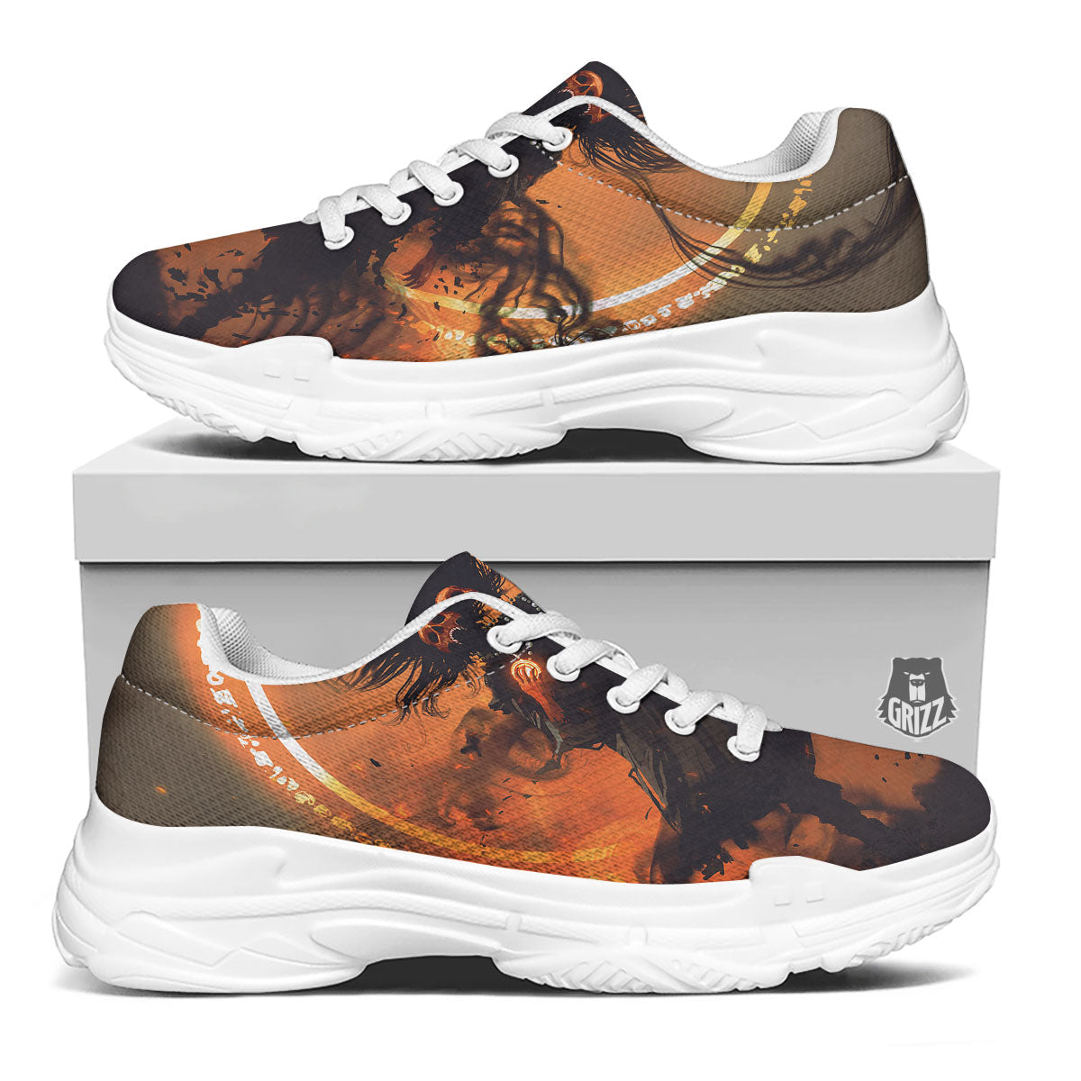 Evil Witch Print White Chunky Shoes-grizzshop