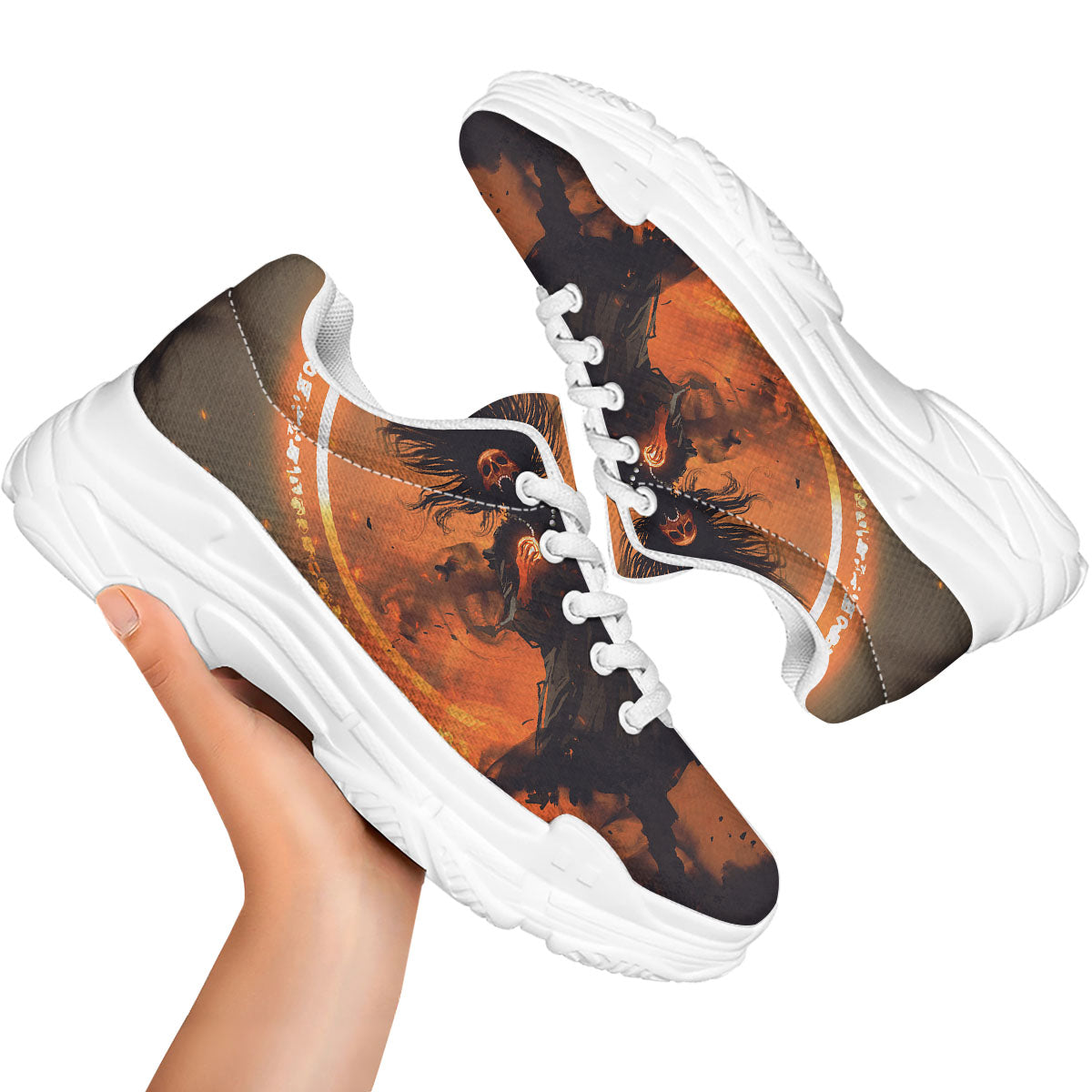 Evil Witch Print White Chunky Shoes-grizzshop