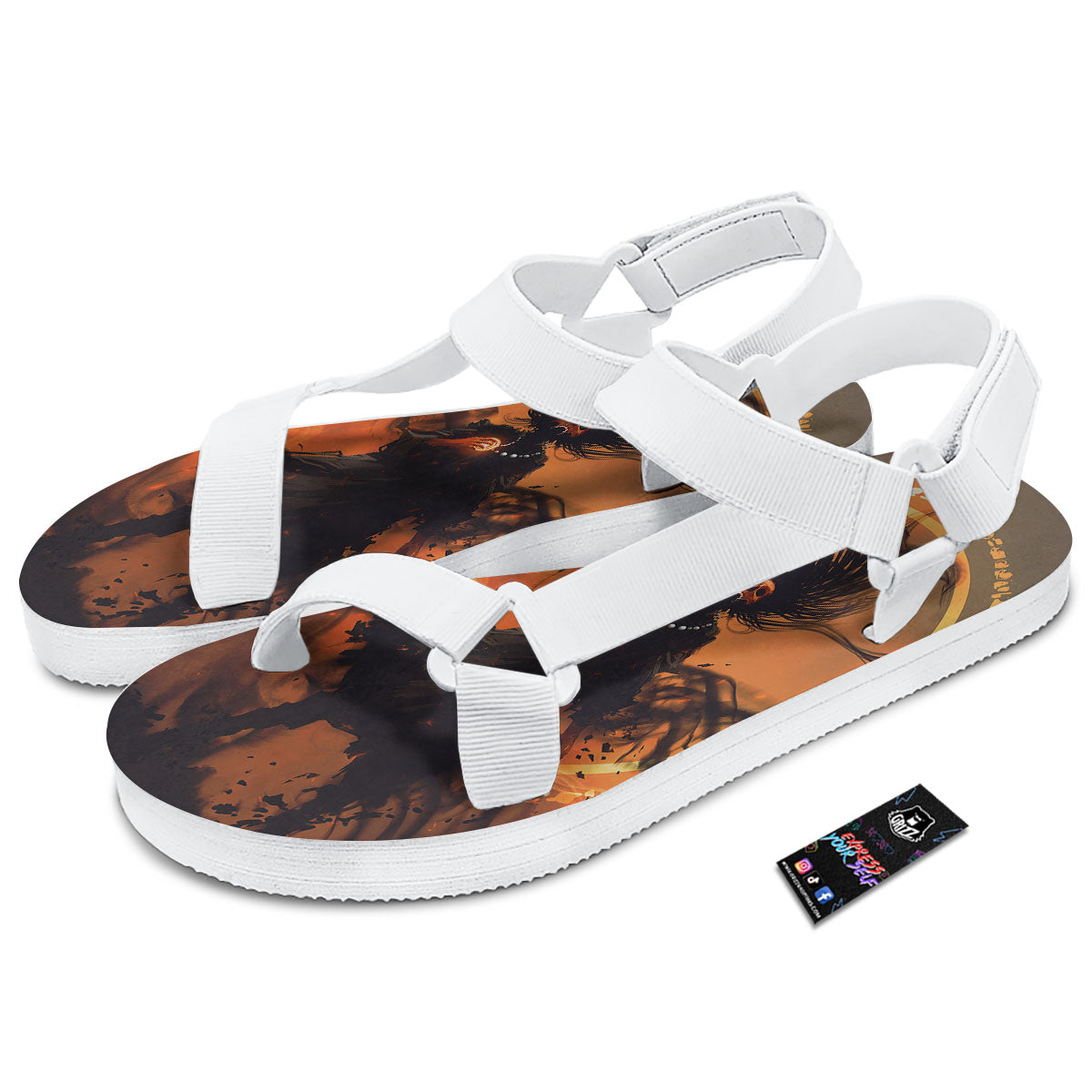 Evil Witch Print White Open Toe Sandals-grizzshop