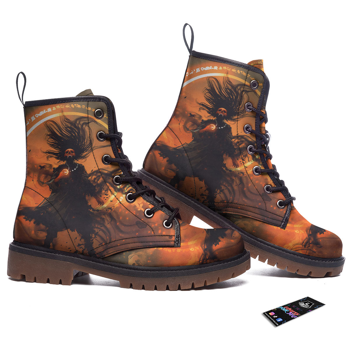Evil Witch Print Work Boots-grizzshop