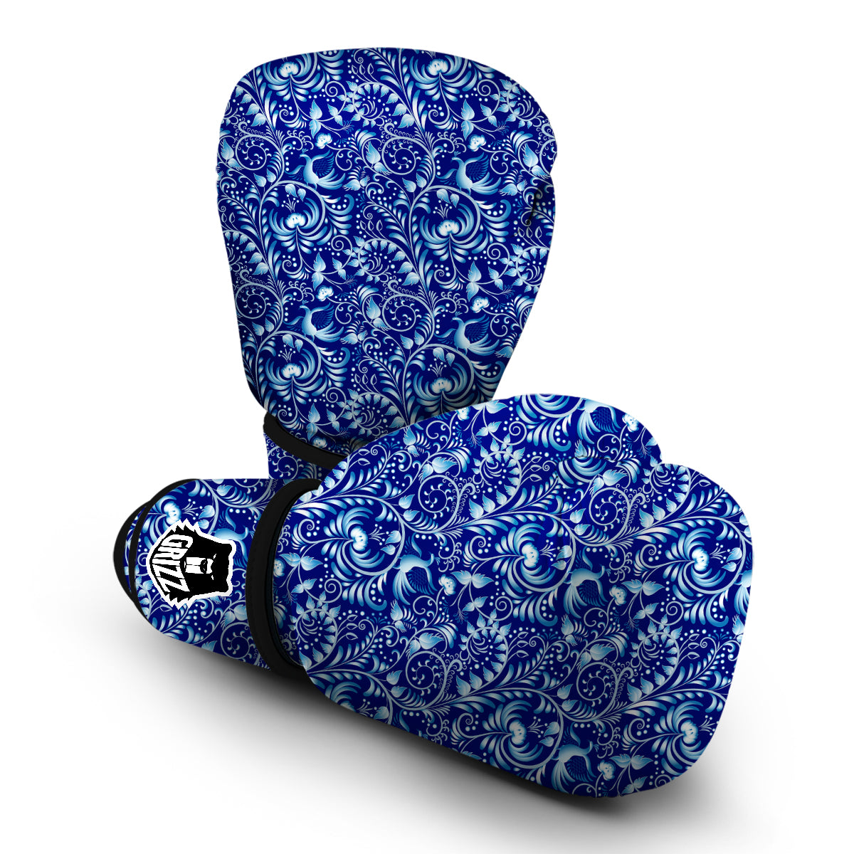 Exotic Blue Gzhel Print Pattern Boxing Gloves-grizzshop