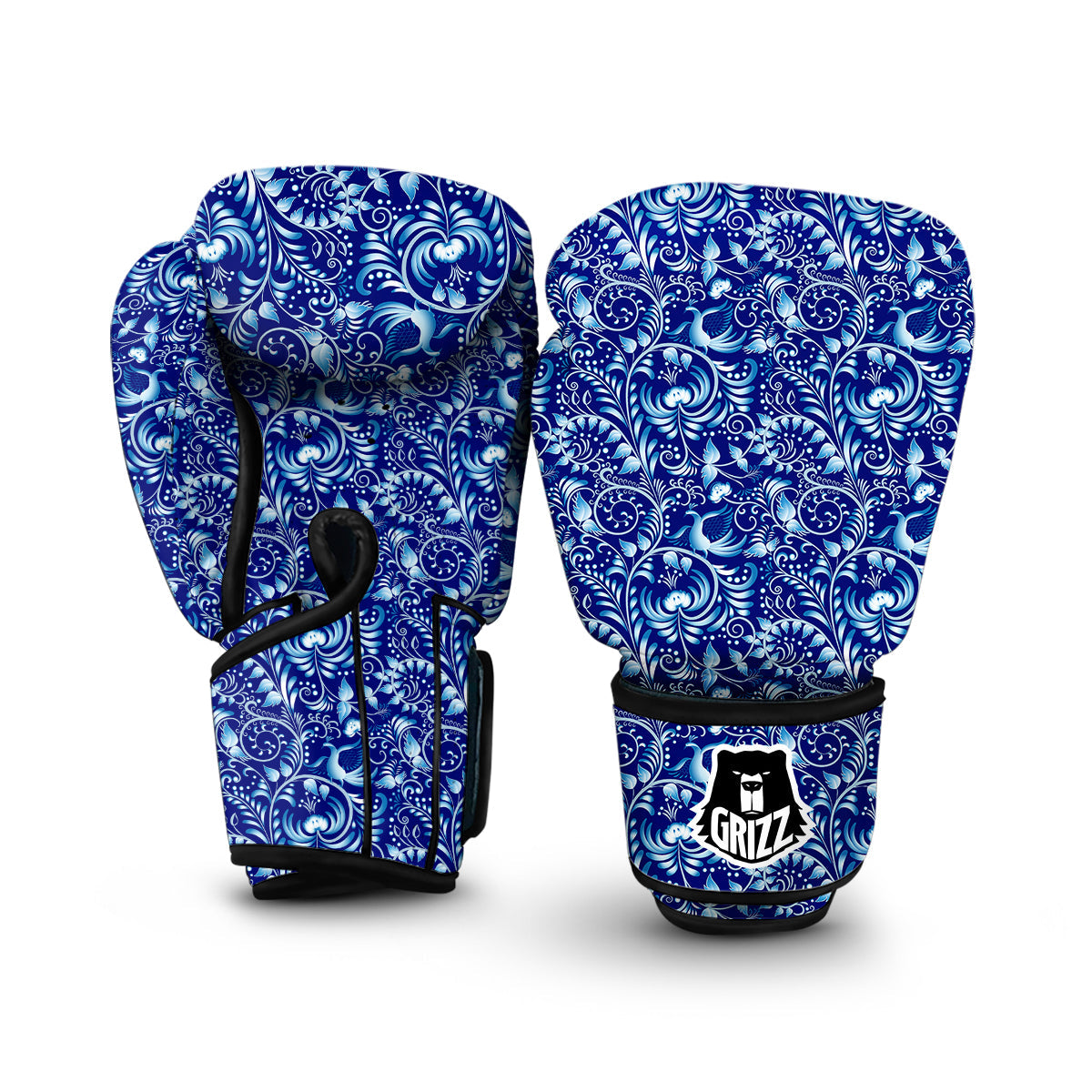 Exotic Blue Gzhel Print Pattern Boxing Gloves-grizzshop