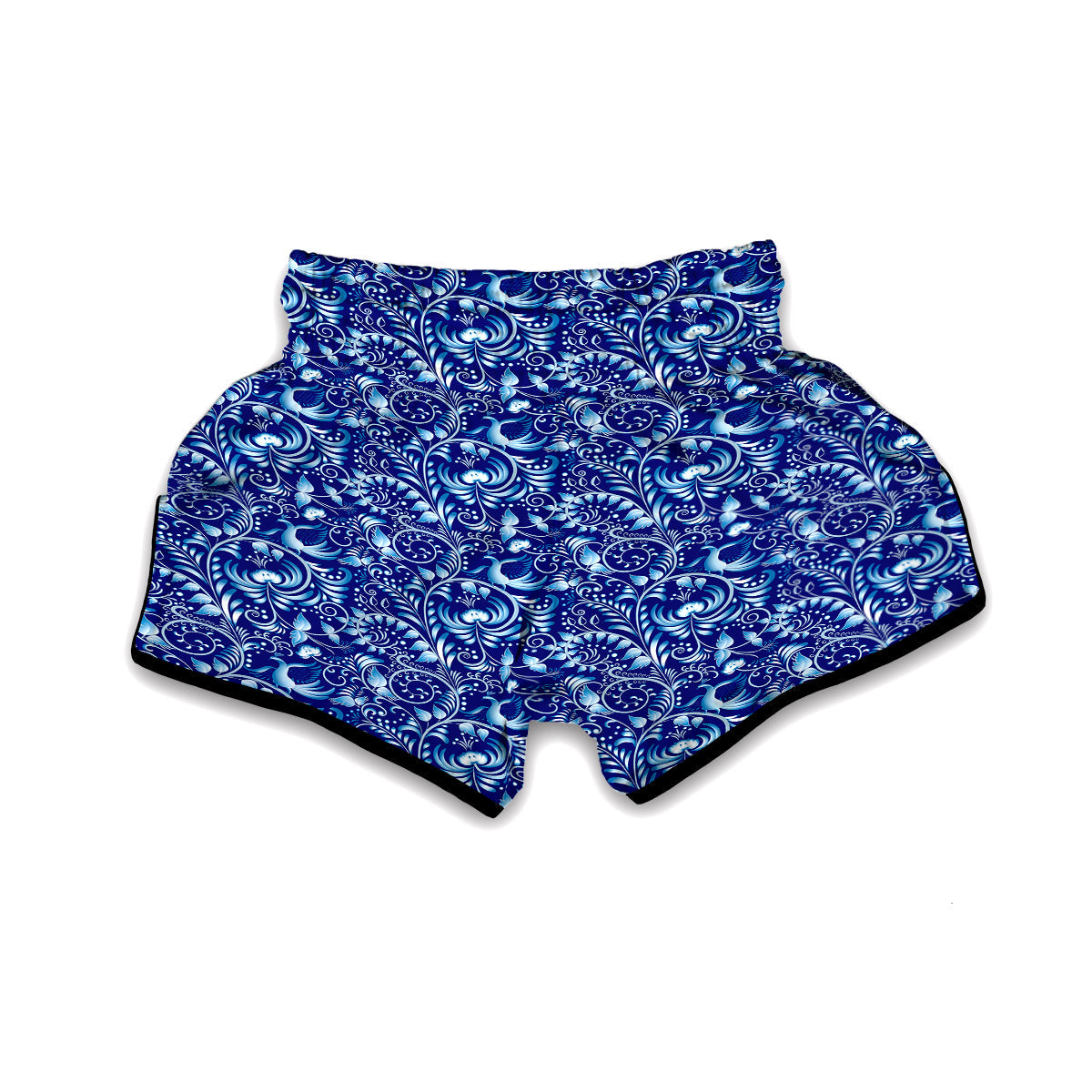 Exotic Blue Gzhel Print Pattern Muay Thai Boxing Shorts-grizzshop