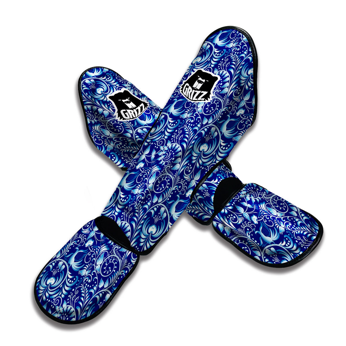 Exotic Blue Gzhel Print Pattern Muay Thai Shin Guards-grizzshop