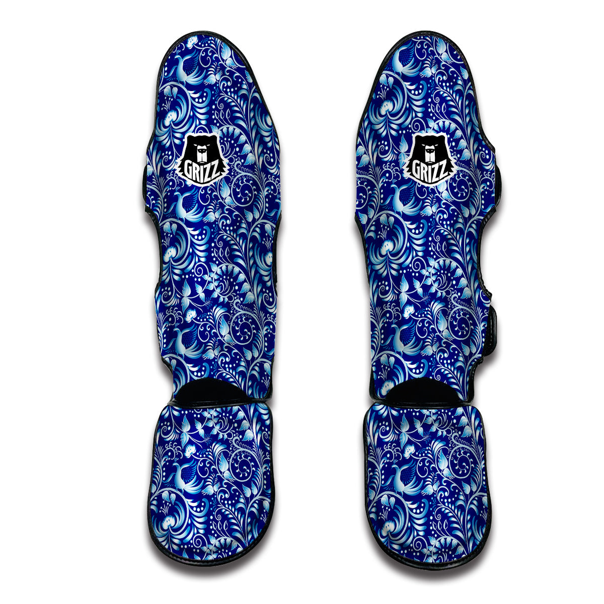 Exotic Blue Gzhel Print Pattern Muay Thai Shin Guards-grizzshop