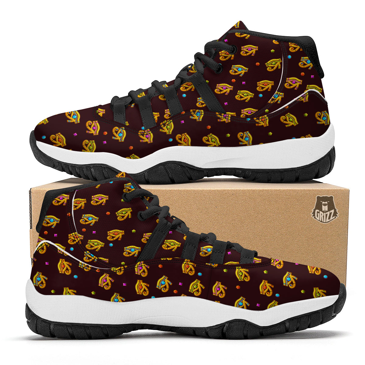 Exotic Eye of Horus Print Pattern Black Bball Shoes-grizzshop