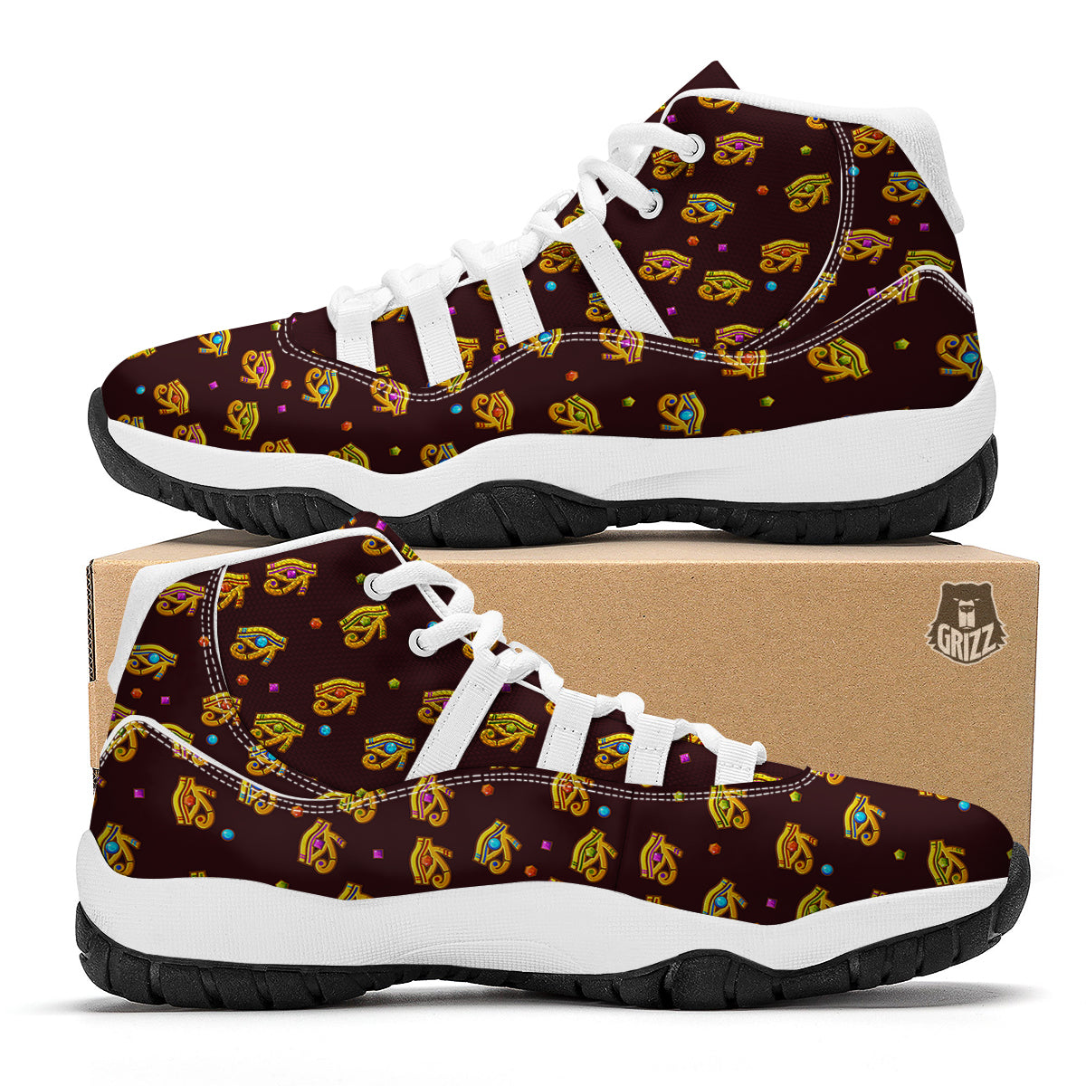 Exotic Eye of Horus Print Pattern White Bball Shoes-grizzshop