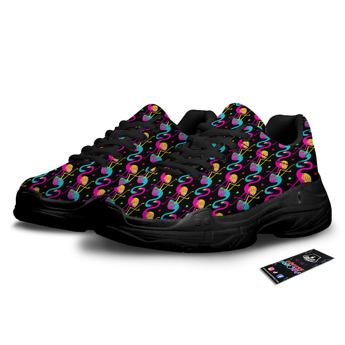 Exotic Hawaiian Flamingo Print Pattern Black Chunky Shoes-grizzshop