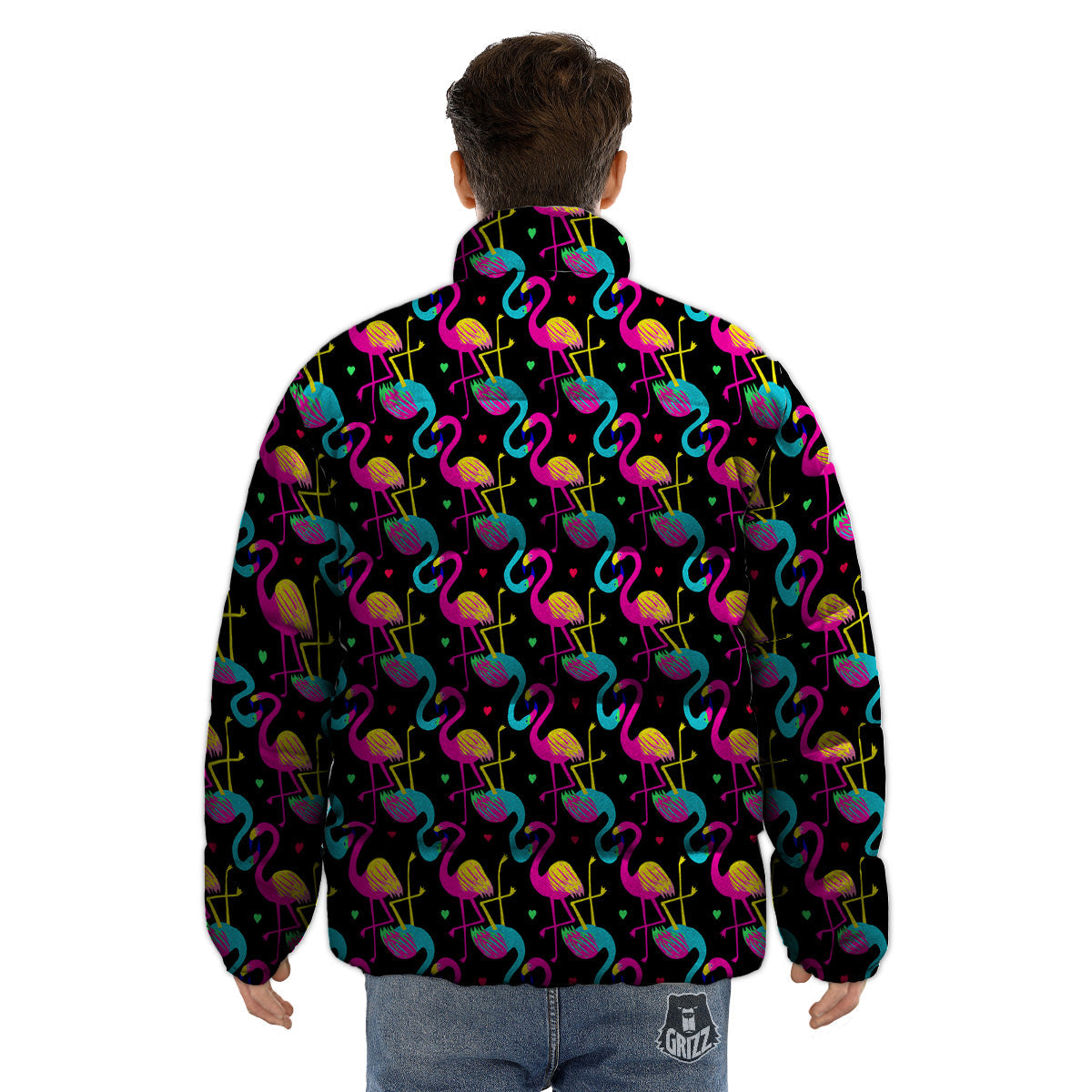 Exotic Hawaiian Flamingo Print Pattern Puffer Jacket-grizzshop