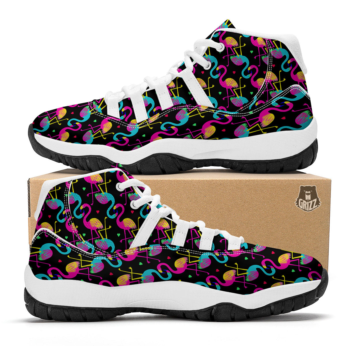 Exotic Hawaiian Flamingo Print Pattern White Bball Shoes-grizzshop