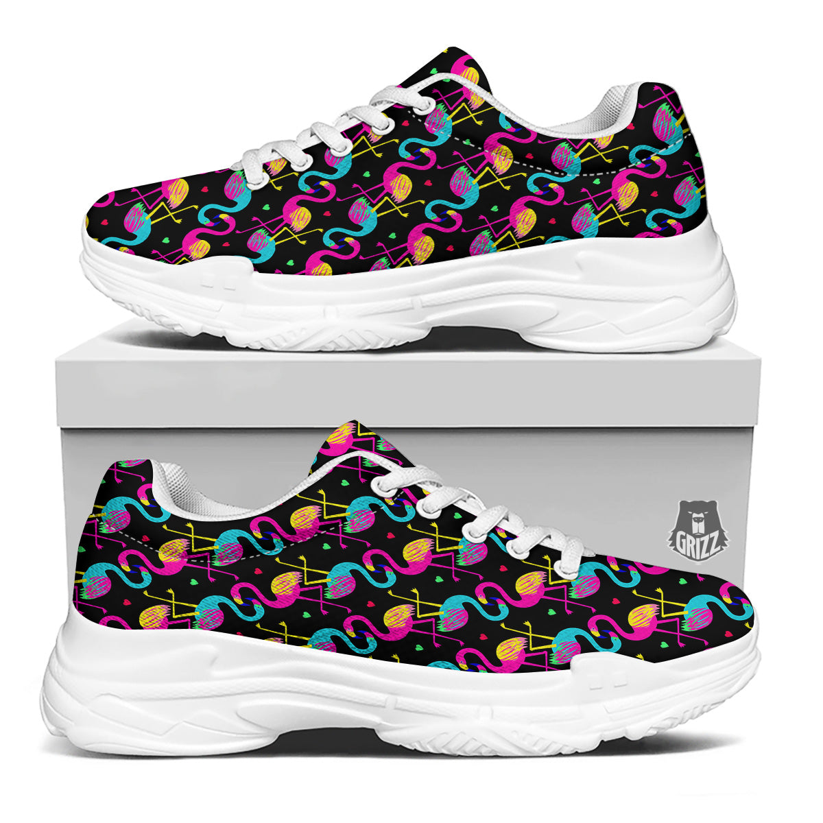 Exotic Hawaiian Flamingo Print Pattern White Chunky Shoes-grizzshop