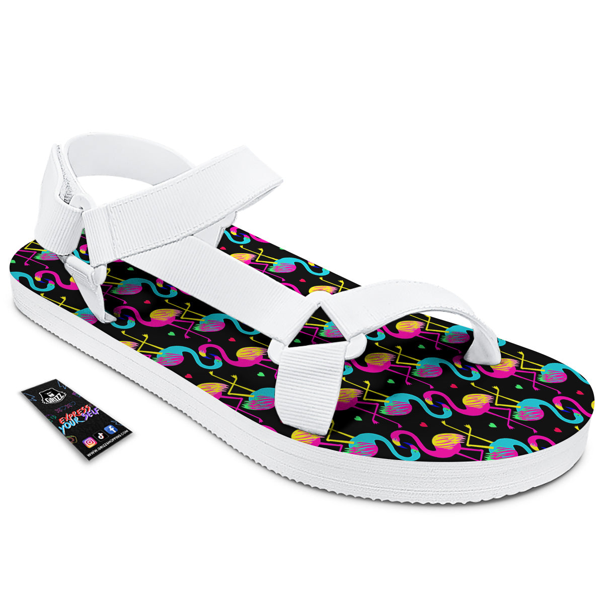 Exotic Hawaiian Flamingo Print Pattern White Open Toe Sandals-grizzshop