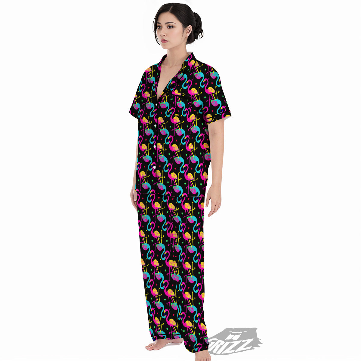 Exotic Hawaiian Flamingo Print Pattern Women's Pajamas Set-grizzshop