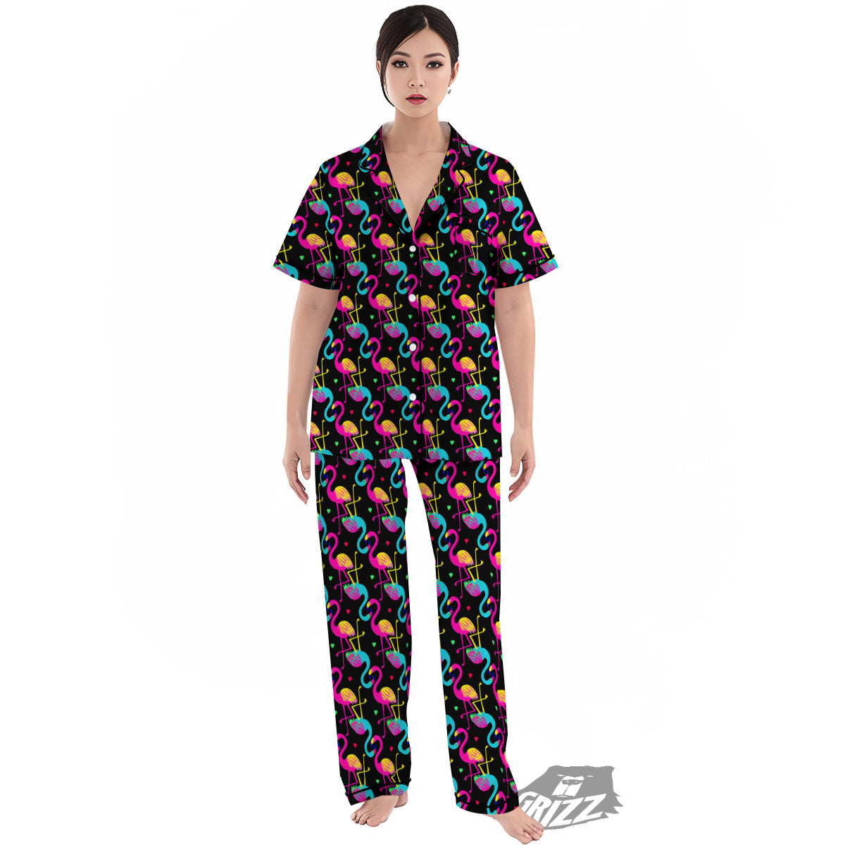 Exotic Hawaiian Flamingo Print Pattern Women's Pajamas Set-grizzshop