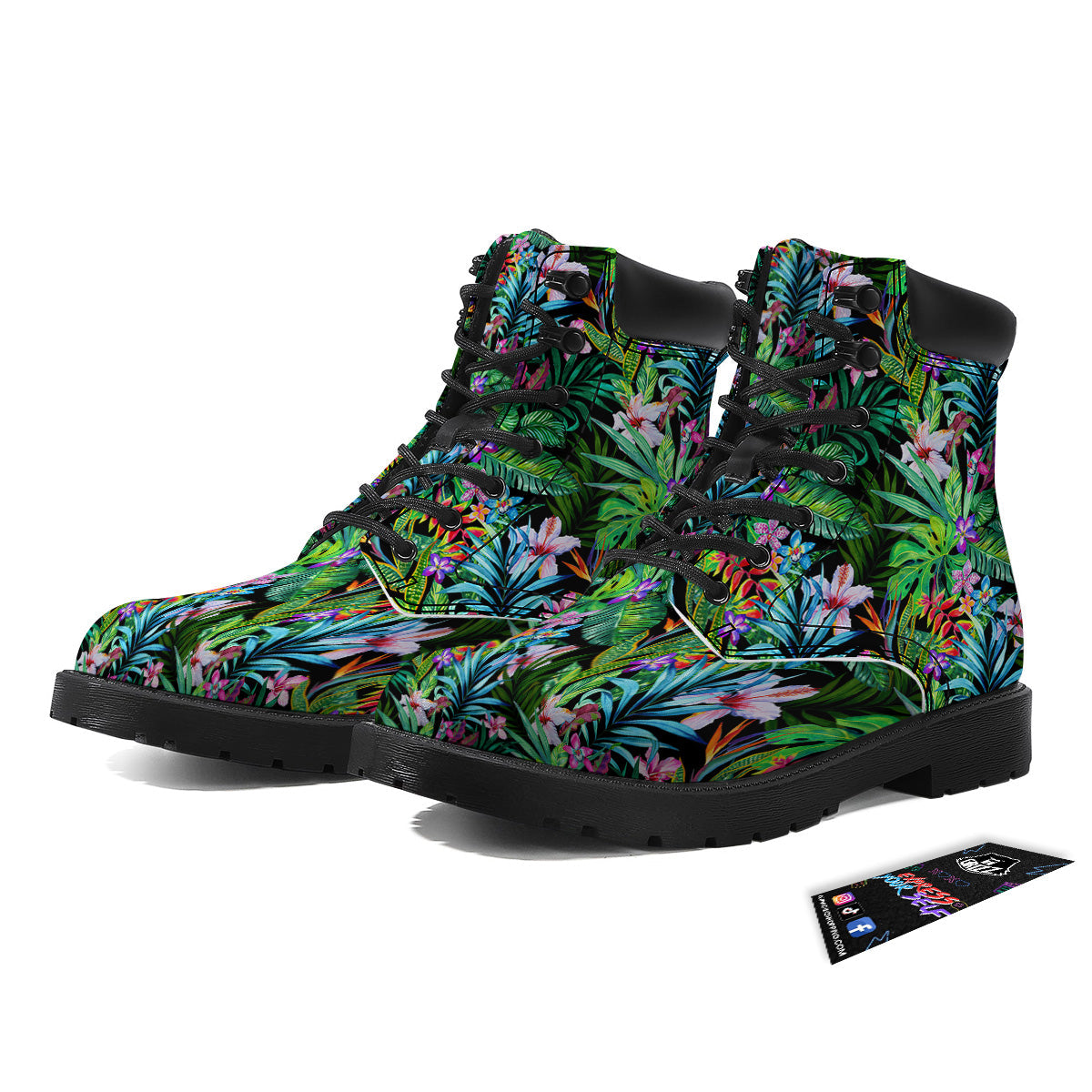 Exotic Hibiscus And Palm Print Pattern Boots-grizzshop
