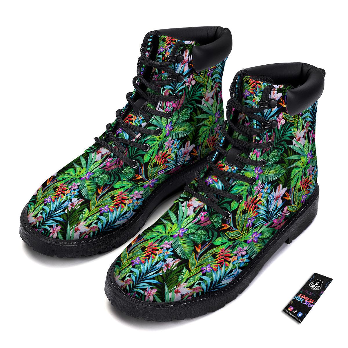 Exotic Hibiscus And Palm Print Pattern Boots-grizzshop